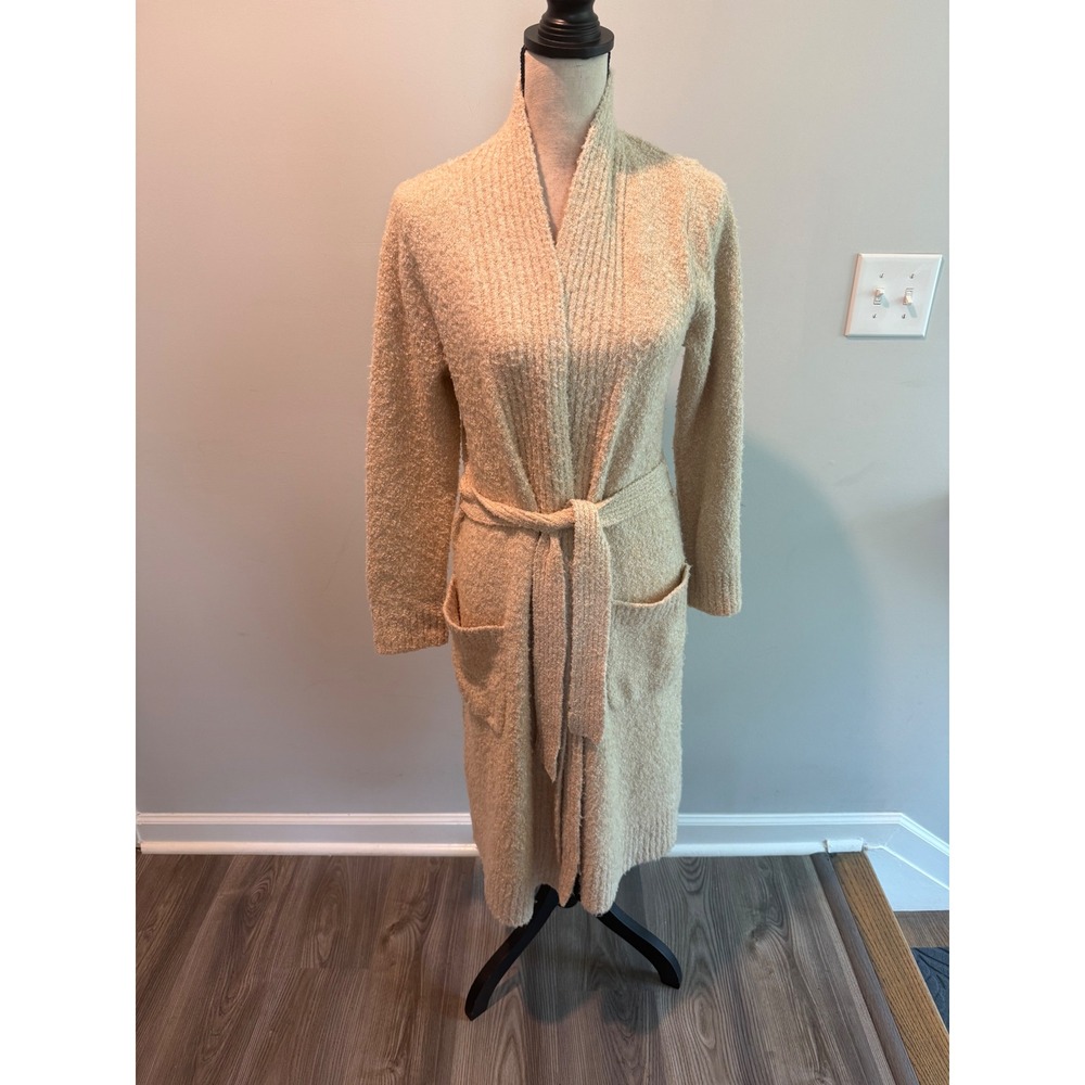 Soft Surroundings Beige Boucle Knit Longline Belted Robe Women's size Small